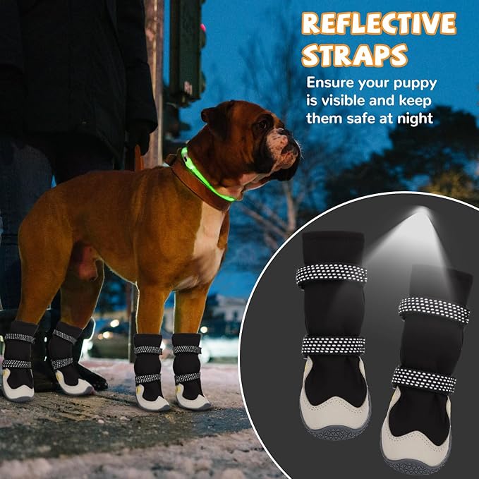 Dog Shoes for Large Small Medium Dogs, Dog Snow Boots Winter, Dog Booties and Paw Protectors to Prevent Licking, Anti-Slip Dog Shoes with Reflective for Hot Pavement, Hardwood Floors, Hiking (Size 6)