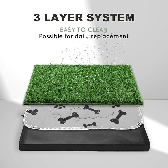 Dog Grass Pad with Foldable Dog Litter Box,Large Liner Base for Balcony，Ultra-Absorbent Artificial Grass Pads for Dogs Pee Pad Holder, Potty Training, 2 PCS Reusable Pee Pad
