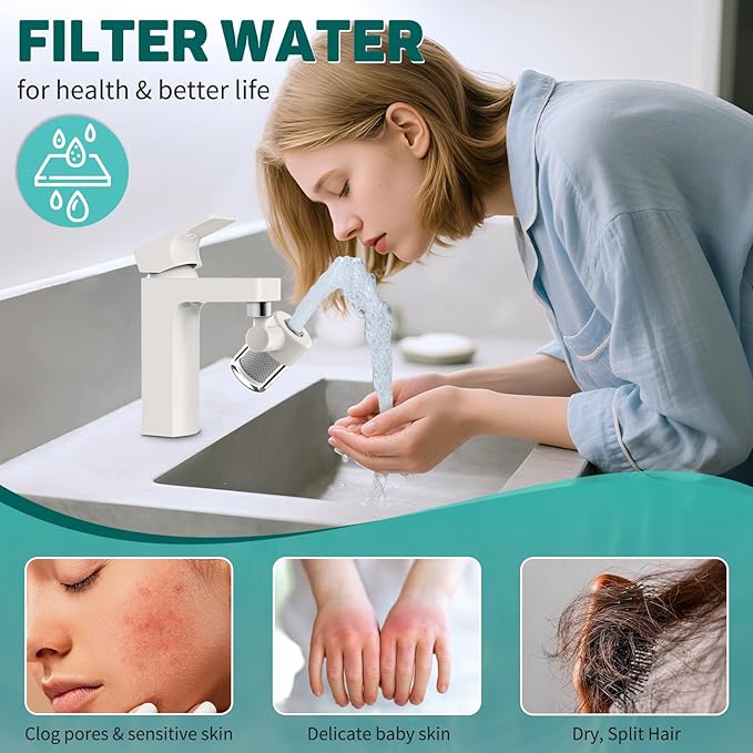CECEFIN Sink Faucet-Mounted Water Filters - 720 Rotating Water Filtration System, 2-Mode Spray, Carbon Filter Cartridges for Reduces Chlorine, Hard Water Softener, Last 528 Gallons Tap Water Purifier