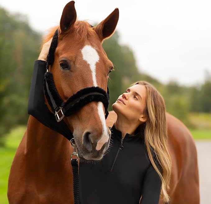 Equinavia Valkyrie Soft Ultra Fleece Padded Adjustable Breakaway Horse Halter - Black/Black - Warmblood