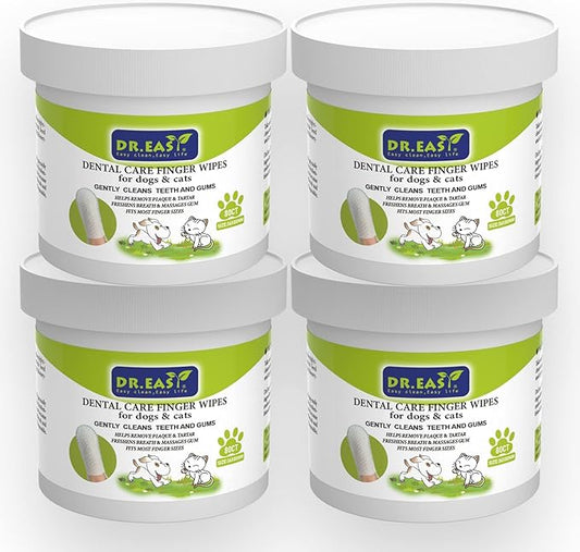 DR.EASY Breath Freshener Dental Finger Wipes 320ct for Dog & Cat, Help Wipe Away Plaque &Tartar, No Added Harsh Chemicals No Brush Formula