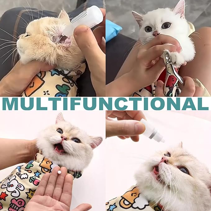 Cat Grooming Wrap, 2pcs [XL] Cat Restraint Wrap for Nail Clipping, Ear Cleaning, and Teeth Brushing, Self-Adherent, Anti-Bite, Anti-Scratch, Anti Scratch, Cow White+Yellow