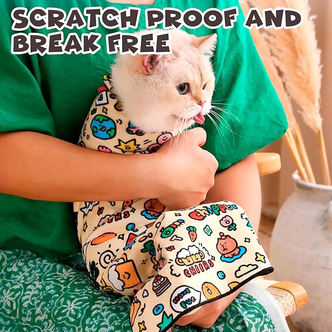 Cat Grooming Wrap, Self-Adherent Soft Cat Blanket to Wrap, Nail Clipping, Anti-Bite, Anti-Scratch, Anti-Escape Calming Wrap (Dalmatian Print, 10-13 lbs)