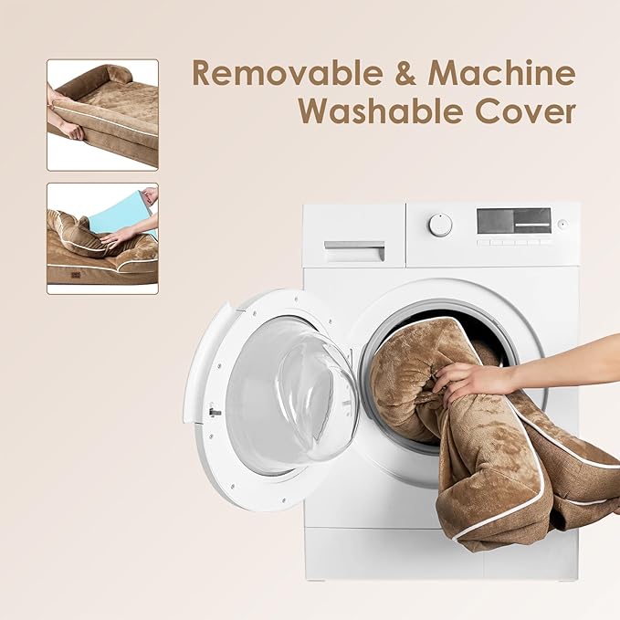 EHEYCIGA Orthopedic Dog Beds for Large Dogs, Waterproof Memory Foam Large Dog Bed with Sides, Non-Slip Bottom and Egg-Crate Foam Pet Couch Bed with Washable Removable Cover, Camel