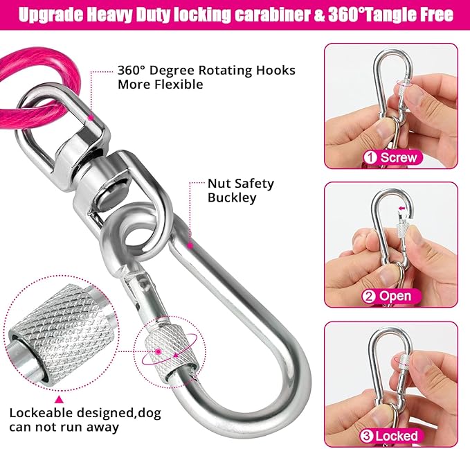 jenico Dog Tie Out Cable - 25ft Dog Lead for Yard - Heavy Duty Dog Chain with Shock Spring - Outdoor Tether Leash for Small Large Dogs Up to 500 lbs