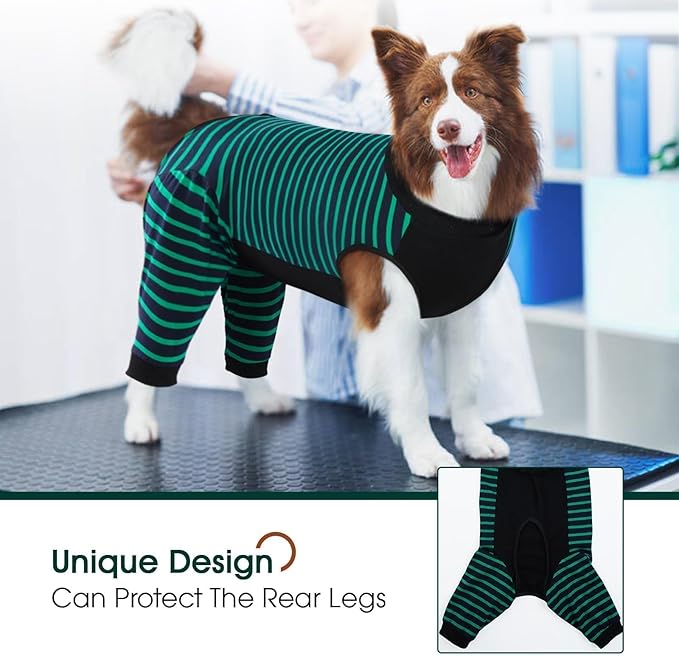 Kuoser Dog Recovery Suit for Back Legs,Soft Dog Surgery Suit with Sleeves to Stop Licking,Dogs Recovery Sleeve Elbow Protector Pet Surgical Onesie for Abdominal Wounds Dogs Cone Alternative,Green M