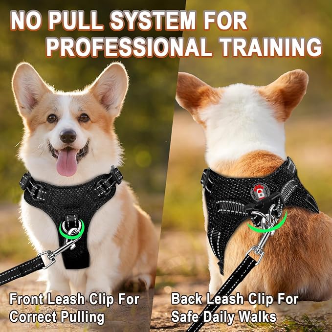 Dog Harness Step in Dog Vest Harness, Reflective Adjustable Puppy No Pull Harness Breathable Soft for Small and Medium Dogs Cats, Black, S