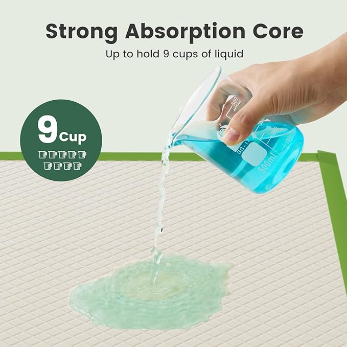 Gardner Pet Dog Pee Pads Extra Large 28"x34", XL Thicker ECO Green Disposable Puppy Training Pads Super Absorbent Full Edge-Wrapping Pad for Dogs, Puppies, Cats, Rabbits (50 Count)