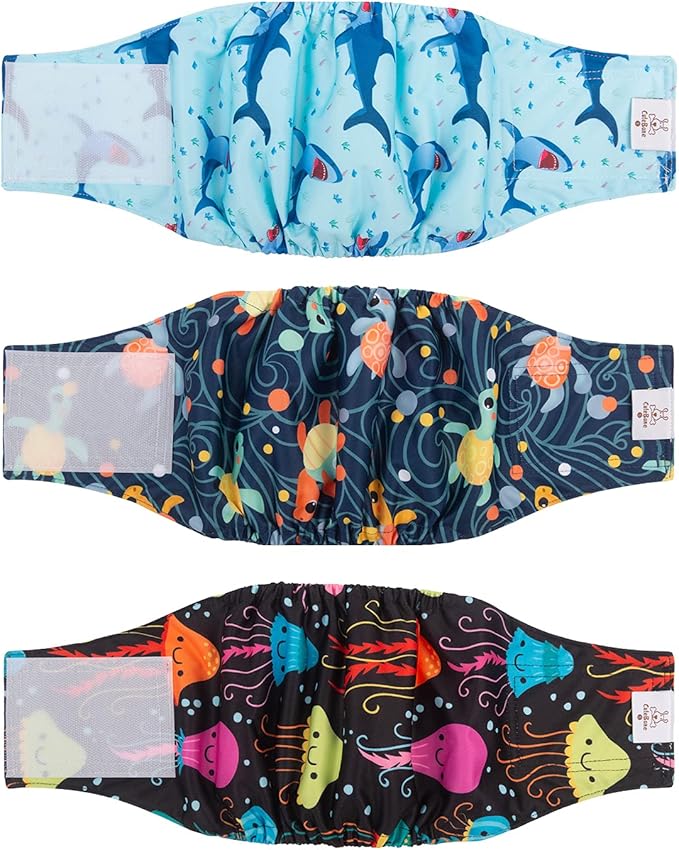CuteBone Dog Diapers Male Washable Belly Band for Male Dogs Wraps 3pcs a Pack DM28XS