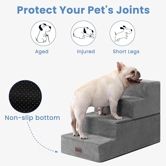 Dog Stairs for Bed 18.5" H, 4-Step Dog Steps for Small Dogs and Cats, Indoor Non-Slip Balanced Pet Stairs are Suitable for Puppy, Older Cat,Gery