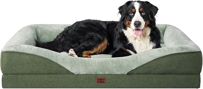 EHEYCIGA Memory Foam XL Dog Bed for XLarge Sized, Extra Large Orthopedic Dog Sofa with Sides and Waterproof Liner, Washable Bolster Pet Couch with Removable Cover, 42x30x7.5 Inch, Green
