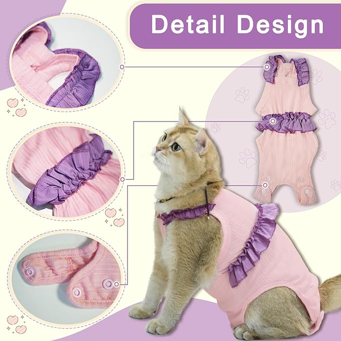 Cat Recovery Suit,Kitten Onesie After Surgery,E-Collar Alternative for Abdominal Wound and Skin Diseases,Soft Breathable Bodysuit After Spay（Pink-XL）