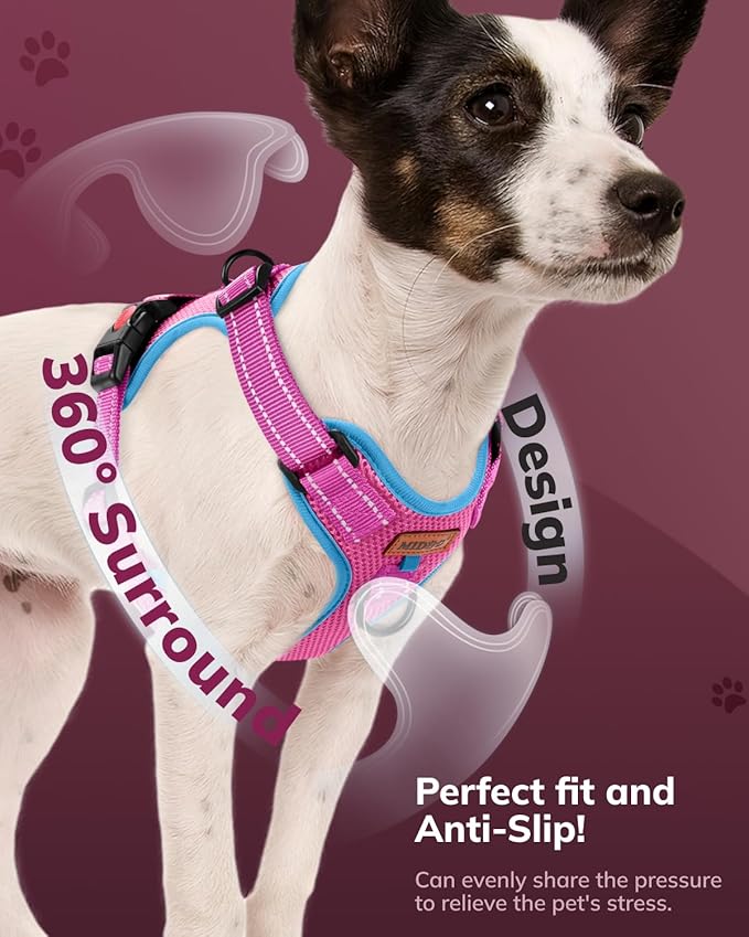 MIDOG No-Pull Dog Harness | Adjustable & Reflective Pet Harness Leash Set for Small Medium Large Dogs Walking, Training| No Choke, Front Clip, Soft Padded Vest with Easy Control Handle - Pink, L