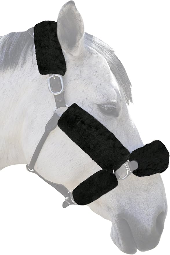 ECP Equine Comfort Products Merino Sheepskin Halter Fleece Set for Horses, 100% Natural Wool, Chafe Protection, Breathable Relief & Cushioned Comfort, Machine Washable, 6-Piece Set