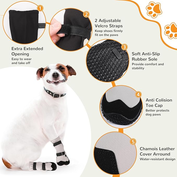 Winter Dog Snow Boots with Warm Wool Lining, Dog Shoes for Large Small Medium Dogs, Dog Booties and Paw Protectors, Anti-Slip Dog Shoes with Reflective for Snow, Hardwood Floors, Hiking (Size 5)