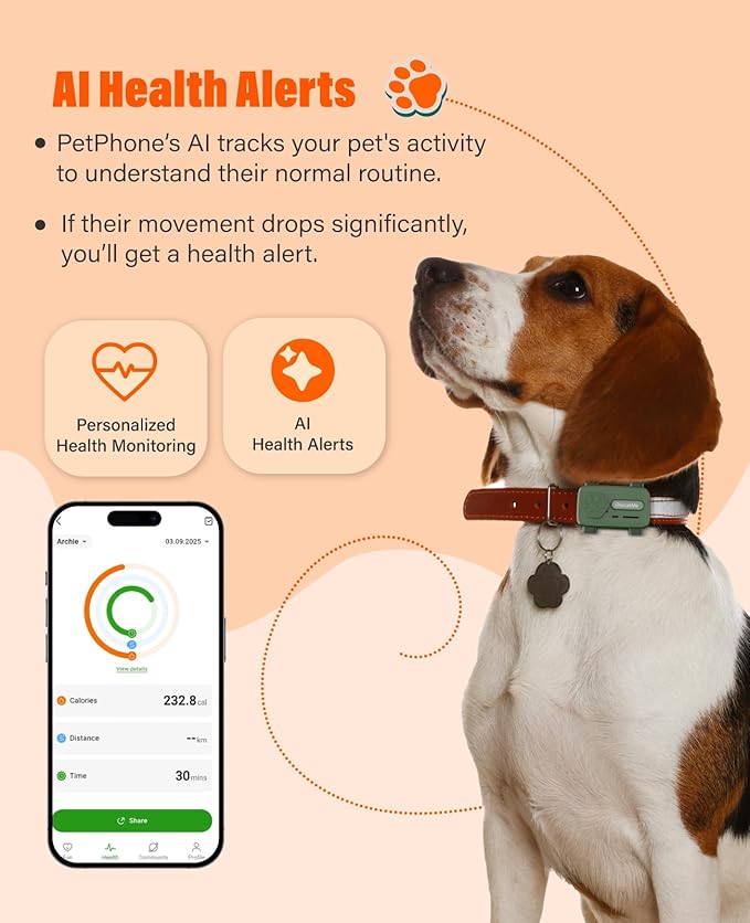 GlocalMe PetPhone for Dog and Cat, Support Play Music and Two-Way Call, Pet Community and AI Health Alerts, Real Time Tracking and Virtual Fence, Unlimited Range Pet GPS Tracker (Pink)