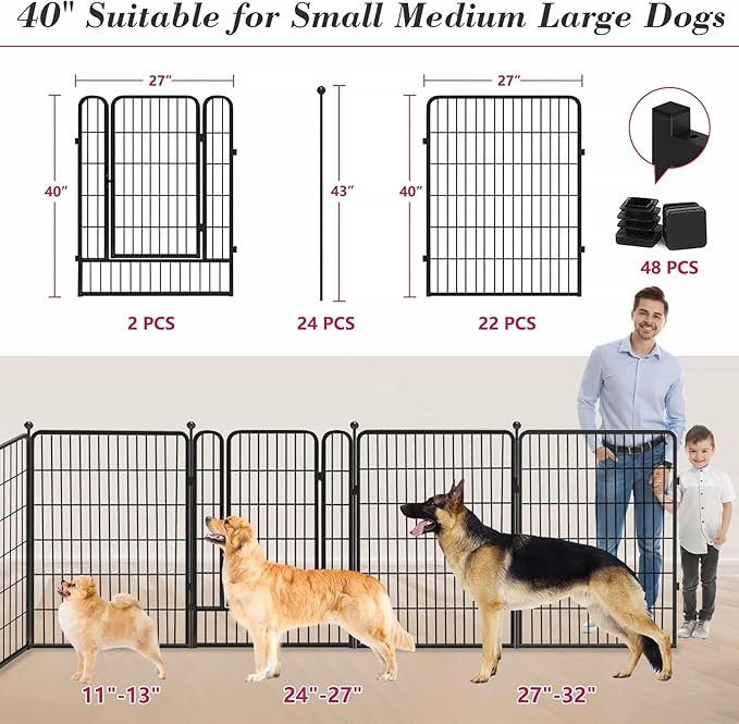 Dog Playpen 40 inch 24 Panels Indoor Outdoor Dog Pen for Large/Medium/Small Dogs Heavy Duty Metal Dog Fence Outdoor for Yard, Puppy Playpen with Door Portable Pet Fence for RV Camping Yard