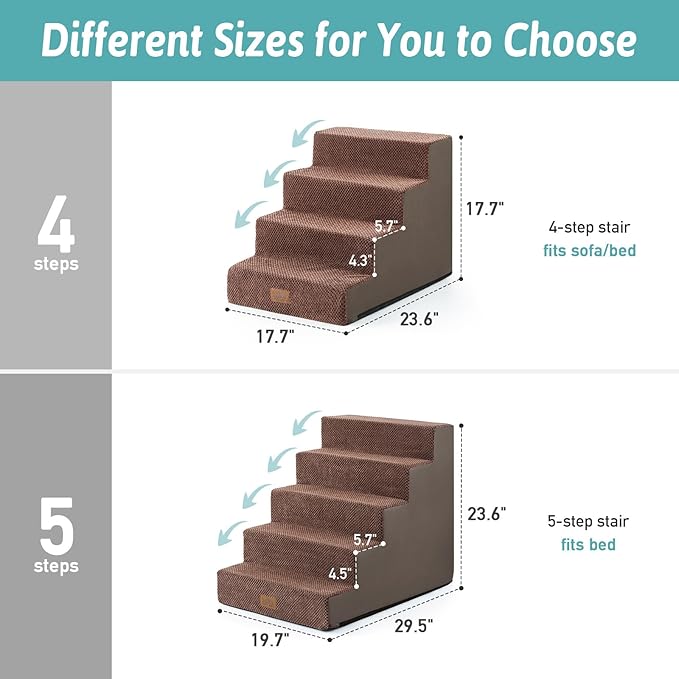 Dog Stairs for Small Dogs, 4 Tier Wider Pet Stairs for Couch and Beds, 17.7" H Non-Slip Dog Steps for Old Cats, Puppy, Small Medium Dogs, 17.7x23.6x17.7 inch, Brown