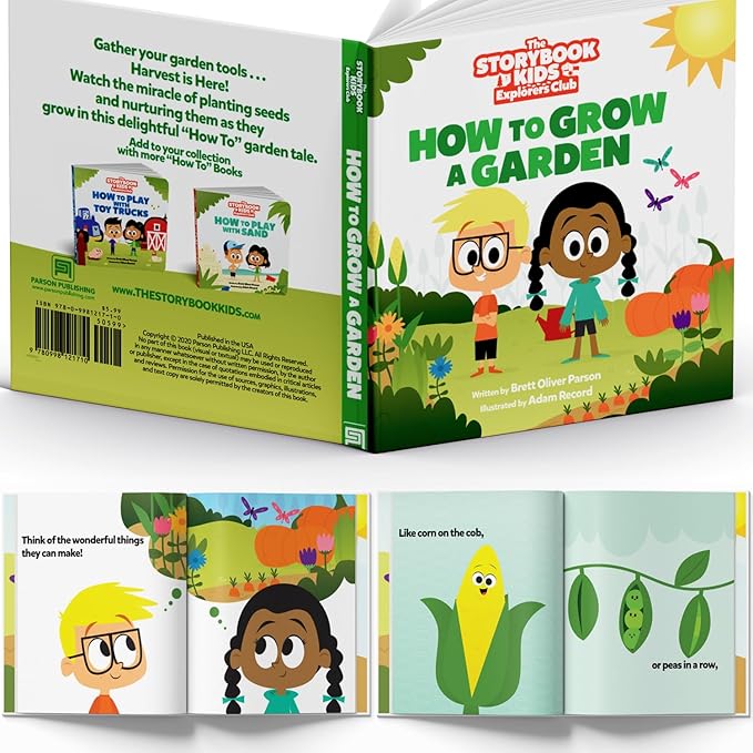 Blue Kids Gardening Tools - Includes Sturdy Tote Bag, Watering Can, Gloves, Shovels, Rake, and Delightful Children's Book - Kids Garden Tool Set -Easter Gifts for Toddler Age on up.