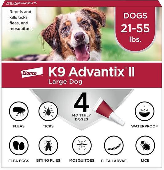 K9 Advantix II Large Dog Vet-Recommended Flea, Tick & Mosquito Treatment & Prevention | Dogs 21 - 55 lbs. | 4-Mo Supply