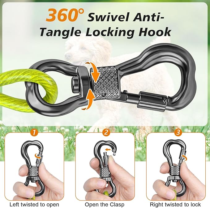 Tresbro 15 FT Dog Tie Out Cable with Spring, Shock Absorbing Tether Chains for Outside Aavilable in 10/15/20/25/30/40/50/70/100/120 FT, Heavy Duty Leads for Yard for Medium & Large Dogs Up to 500 LBS