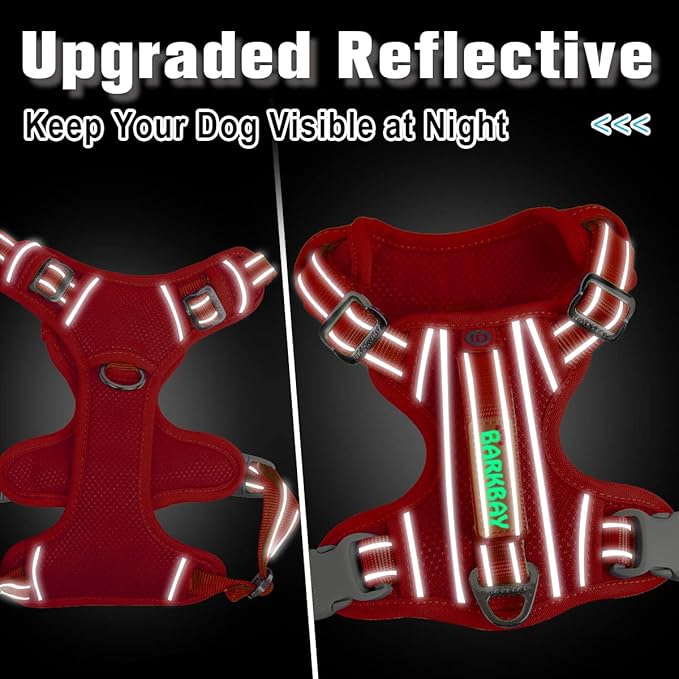 BARKBAY Dog Harness No Pull with ID Tag Pocket - Heavy Duty, Reflective, Easy Control for Large Dogs(Red,M)