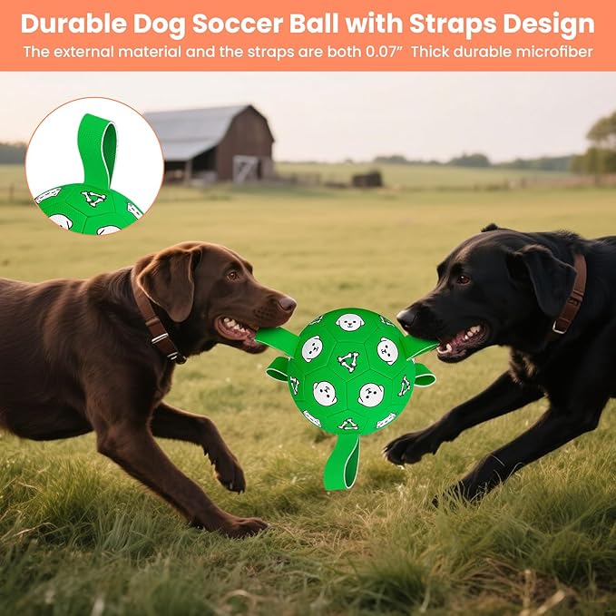 Dog Toys Ball, Durable Dog Soccer Ball with Straps, Interactive Dog Toys for Tug of War, Water Pool Puppy Toys for Indoor/Outdoor – Fun Dog Birthday Gift for Small & Medium Dogs, 6 Inch