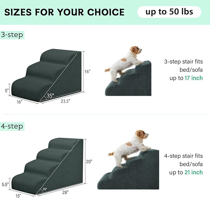 Dog Stairs Steps for High Bed, 3 Steps Pet Steps for Small Dogs Non-Slip Removable Washable Cover Ramp for Indoor Outdoor Car Couch Sofa, Dark Gray