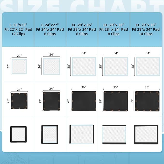 Dog Pee Pad Holder, Oxford Cloth Material, Fit 24"x24" Pad,Puppy Pad Holder, 6 Powerfu Magnetic Clips, Indoor Dog Potty, Black