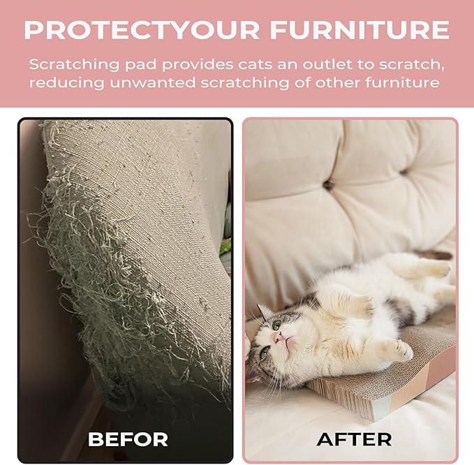 Cat Scratching Pads Cardboard Cat Scratchers for Indoor Cats Reversible Large Wide Corrugated with Catnip and Mini Toy (3pcs)