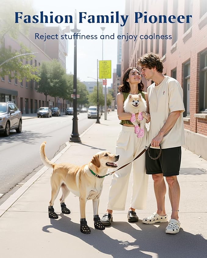 Dog Shoes for Hot Pavement, Breathable Dog Boots Paw Protectors with Adjustable Straps & Non-Slip Sole, Easy On & Off, Waterproof, Easy-Cleaning (Black, M)