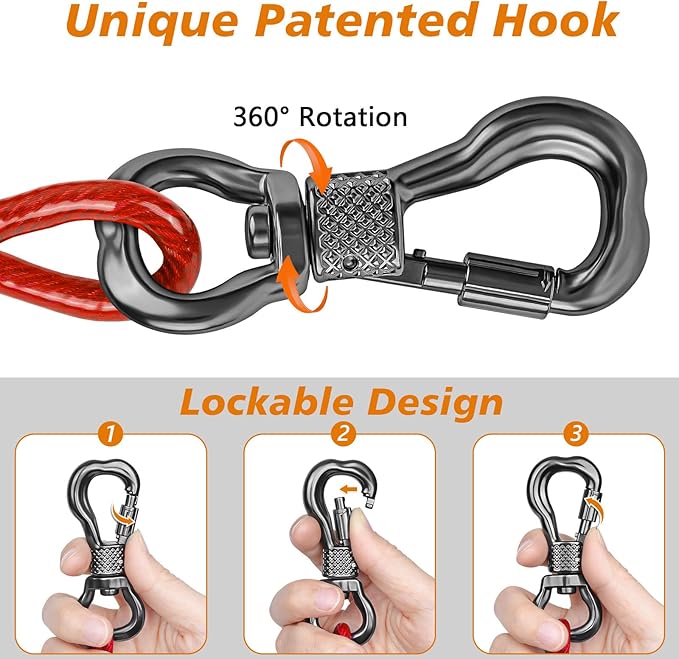 XiaZ Tie Out Cable, 20FT Dogs Leads for Yard, Heavy Duty Dog Tie Out Cable for Large Dogs Up to 250lbs, Durable Dog Runner Tether Line for Yard or Camping