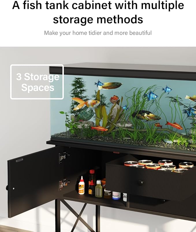 Fish Tank Stand 40 Gallon: Sturdy Aquarium Stand with Accessories Storage - Metal Tank Stands Table for 40-50 Gallon Reptile Breeder Turtle Terrarium - 36.6"x18.8" Weight Capacity 660 lbs