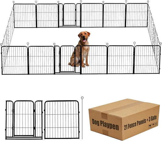 Dog Playpen,24 32 40 48 in(H) Pet Fence Outdoor for Rv Camping,Garden Fence Small Animal Barrie for Yard,11Ft(L)-56Ft(L) Black Metal Temporary Fencing