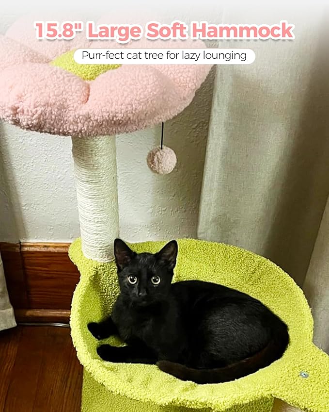 Flower Cat Tree, 28" Cat Tower with Cozy Flower Perch, Large Hammock for Indoor Small Cats, Cute Cat Tree with Sisal Scratching Post and Fur Toy Ball for Kittens, Pink