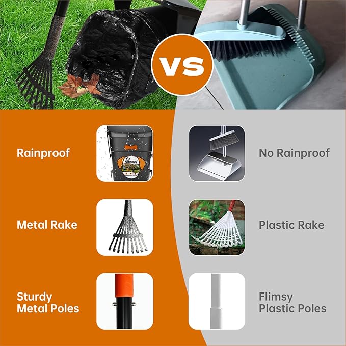 Dog Pooper Scooper with Bags & Dispenser - 37.4" Long Durable Metal Handle Swivel Bin & Rake & Spade Kit, Large Capacity Portable Pooper Scooper for Yards，Easy to Assemble