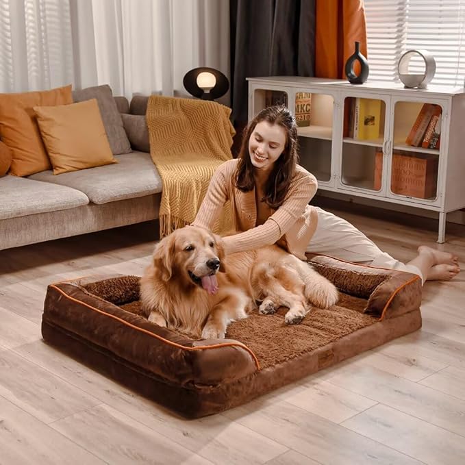 Comfort Expression Orthopedic Jumbo Dog Bed for Extra Large Dogs, Large Breed Waterproof Dog Bed, PV Washable Dogs Sofa Beds with Removable Cover & Non-Slip Bottom(Jumbo,Chocolate Brown)