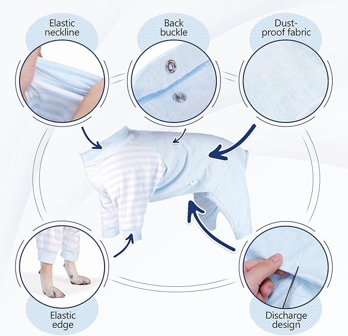 Dog Recovery Suit, Abdominal Wound After Surgery Wear, Anti Licking Bodysuit with Snaps, E-Collar & Cone Alternatives, Long Sleeve Dog Spay Surgical Onesie Prevent Shedding(3XL, Blue)