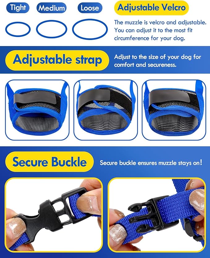 Dog Muzzle, Soft Air Mesh Muzzle for Small Medium Large Dogs Anti Biting Barking Chewing, Breathable Drinkable Adjustable Loop Pets Muzzle for German Shepherd Husky Labrador Retriever (Blue,M)