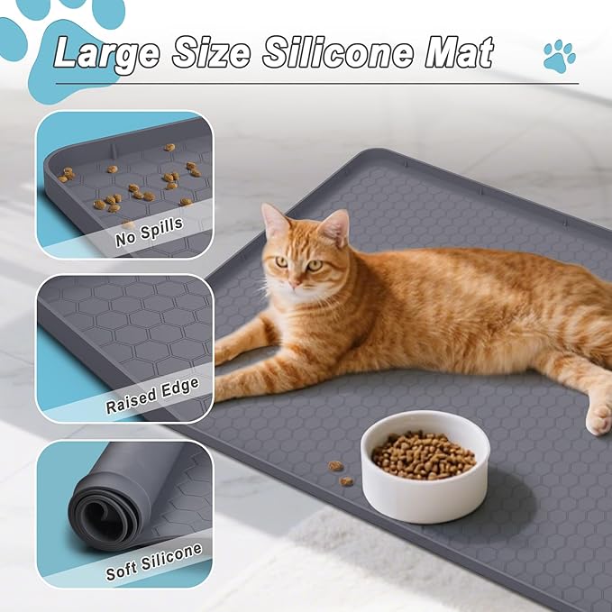 Pee Pad Tray Holder for Dogs, Extra Large Soft Silicone Pet Pad Holder 34" x 22" Pee Pads, Non-Slip High Edge for Leak-Proof Urine, Floor, Cat Litter Mat with Complimentary 6 Clamps