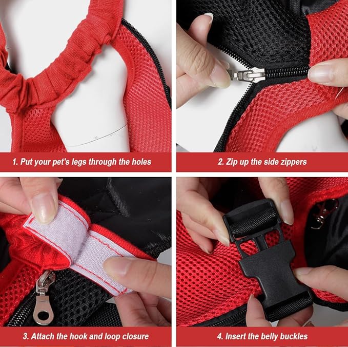 FEimaX Dog Carrier Backpack Pet Legs Out Front Cat Travel Bag, Adjustable Puppy Backpacks Carriers Hands-Free for Small Medium Dogs Cats Hiking Traveling Camping Daily Walking (X-Large, Red)