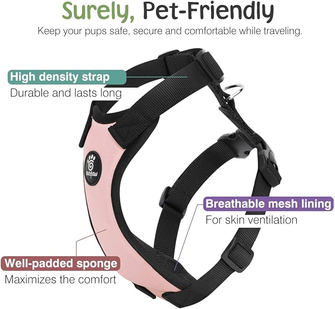 Dog Seat Belt, Safety Vest Dog Car Harness with Adjustable Buckle Dog Seat Belt for Vehicle Nylon Pet Safety Seat Belts Heavy Duty(S, Pink)