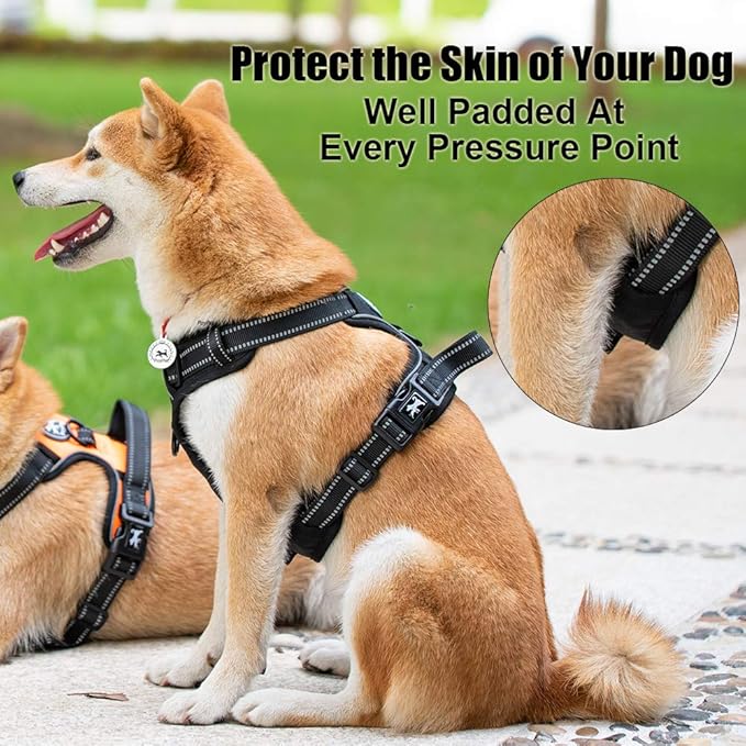 PoyPet No Pull Dog Harness, Reflective Comfortable Vest Harness with Front & Back 2 Leash Attachments and Easy Control Handle Adjustable Soft Padded Pet Vest for Small to Large Dogs (Black,XS)