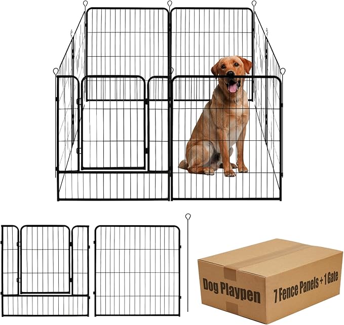 Dog Playpen,24 32 40 48 in(H) Pet Fence Outdoor for Rv Camping,Garden Fence Medium Animal Barrie for Yard,11Ft(L)-56Ft(L) Black Metal Temporary Fencing