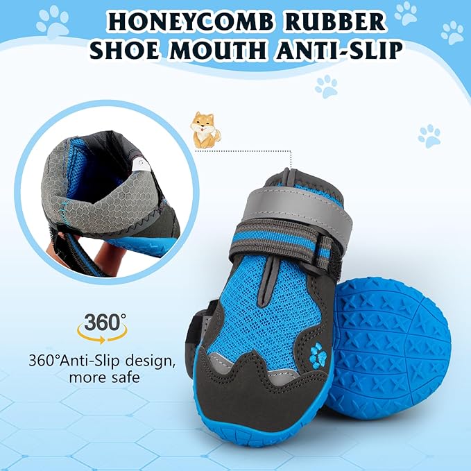 Dog Shoes for Large Medium Small Dog, Mesh Breathable Dog Shoes for Hot Pavement, Anti-Slip Dogs Boots Paw Protectors with Reflective for Outdoor Walking Indoor Hardfloors (Size 2)
