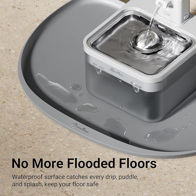 DownyPaws Dog Food Mats for Floors Waterproof, BPA Free Silcone Dog Bowl Mat, Non-Slip Pet Feeding Mat with High Raised Edge, Cat Placemat for Messy Drinkers, 24"×17", Light Gray