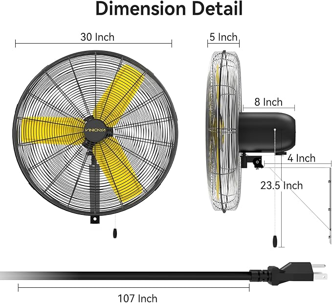 30 Inch Industrial Wall Mount Fan Oscillating with 2 Pack, 8900 CFM Commercial Metal Wall Fans with Poweful Motor, 3 Speed, Heavy Duty Construction Indoor for Warehouse, Workshops UL Listed