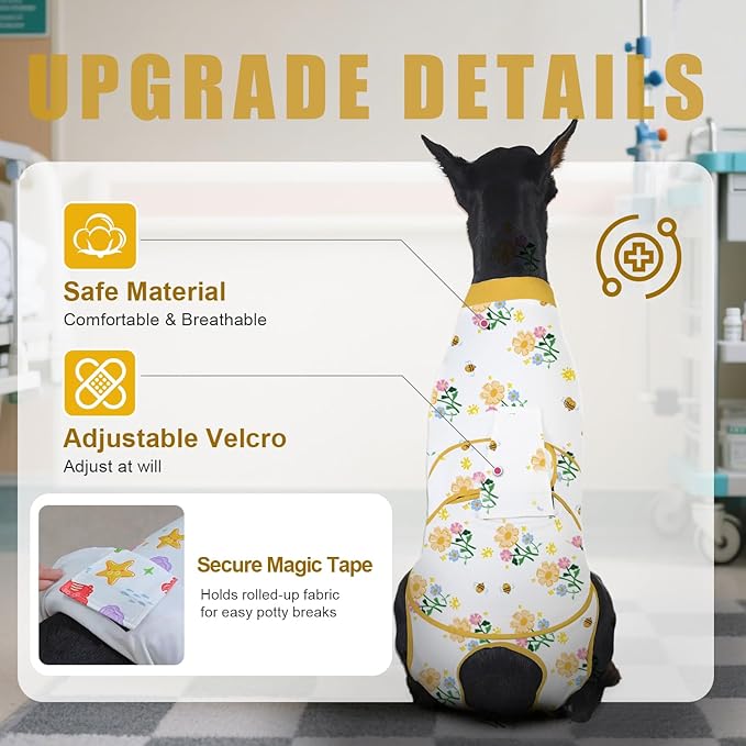Recovery Suit for Dogs After Surgery, Professional Dog Surgical Suit for Female Spay, Male Neuter, E-Collar & Cone Alternative Dog Onesie for Abdominal Wounds Skin Disease, Yellow, S