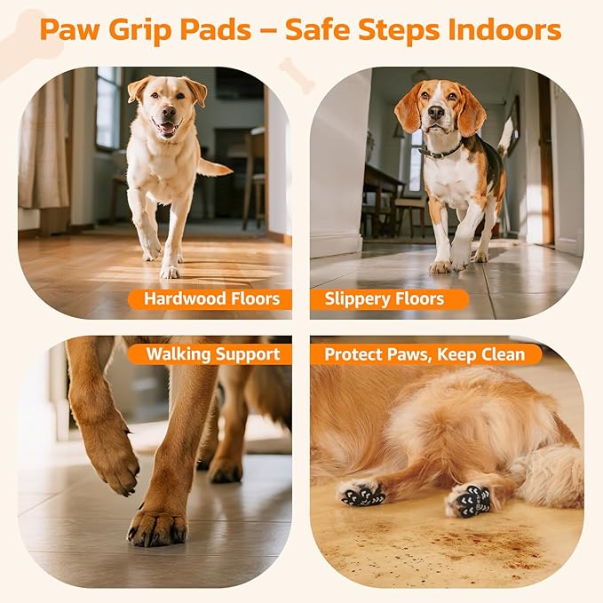 Anti-Slip Dog Paw Protector Pads for Senior Dogs, Dog Paw Pink Stickers with Strong Traction on Hardwood Floor, Dog Essentials,12sets(48pcs) S(4-10lbs)