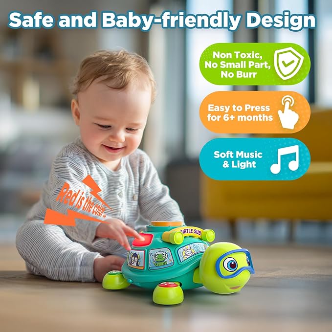 Educational Baby Toys 6-12 Month, Musical Crawling Turtle, Infant Toys for 6 7 8 9 10 Month Old Boy Girl, Christmas Bilingual Baby Gifts for 3-6-9-12 Months